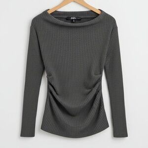 Asymmetric Ribbed top and wide-leg pants